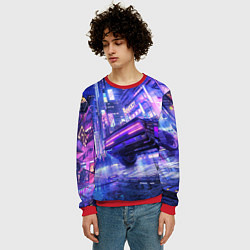 Свитшот мужской Cyberpunk city, цвет: 3D-красный — фото 2