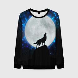 Свитшот мужской Волк воющий на луну, цвет: 3D-черный