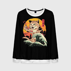 Свитшот мужской Японский кот, цвет: 3D-белый