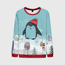 Свитшот мужской Милый пингвин, цвет: 3D-красный