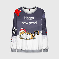 Свитшот мужской Happy New Year 2022 Тигр, цвет: 3D-меланж