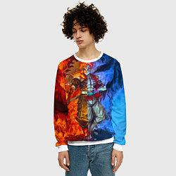 Свитшот мужской Аказа и Ренгоку противостояние клинок рассекающий, цвет: 3D-белый — фото 2