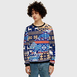 Свитшот мужской НОВОГОДНИЙ УЗОР ОЛЕНИ И МЕДВЕДИ НОВЫЙ ГОД 2022, цвет: 3D-черный — фото 2