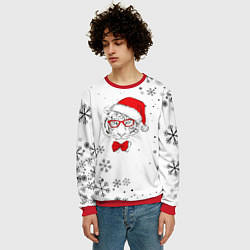 Свитшот мужской Новогодний тигр летящие снежинки, цвет: 3D-красный — фото 2