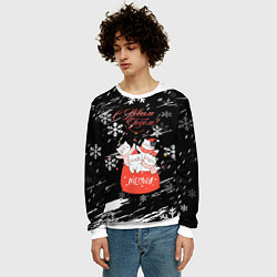 Свитшот мужской Новогодние коты в подарочном мешке, цвет: 3D-белый — фото 2