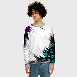 Свитшот мужской НОВОГОДНИЕ НЕОНОВЫЕ СНЕЖИНКИ 2022, цвет: 3D-меланж — фото 2