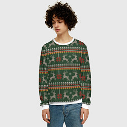 Свитшот мужской Новогодний свитер c оленями 1, цвет: 3D-белый — фото 2