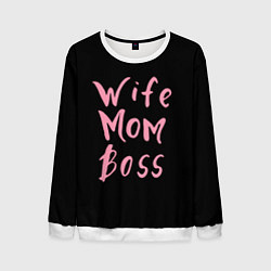 Свитшот мужской Wife Mom Boss, цвет: 3D-белый