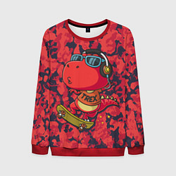 Свитшот мужской Веселый динозавр на скейте, цвет: 3D-красный