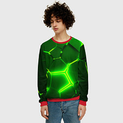 Свитшот мужской 3D ПЛИТЫ НЕОН NEON GREEN HEXAGON РАЗЛОМ, цвет: 3D-красный — фото 2