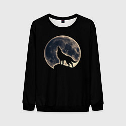 Свитшот мужской Силуэт волка под луной, цвет: 3D-черный