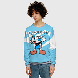 Свитшот мужской Cuphead синяя чашечка, цвет: 3D-меланж — фото 2