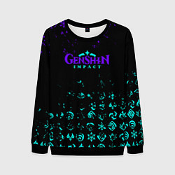 Свитшот мужской GENSHIN NEON PATTERN SYMBOL НЕОН ЭМБЛЕМЫ, цвет: 3D-черный