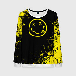 Свитшот мужской Nirvana texture смайл, цвет: 3D-белый