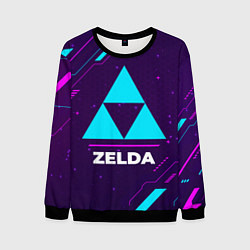 Мужской свитшот Символ Zelda в неоновых цветах на темном фоне