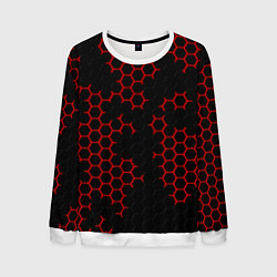 Свитшот мужской НАНОКОСТЮМ Black and Red Hexagon Гексагоны, цвет: 3D-белый