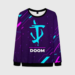 Свитшот мужской Символ Doom в неоновых цветах на темном фоне, цвет: 3D-черный