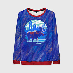 Свитшот мужской Лось в лесу Blue, цвет: 3D-красный