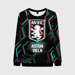 Мужской свитшот Aston Villa FC в стиле Glitch на темном фоне