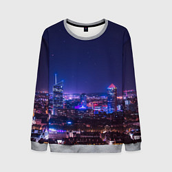 Свитшот мужской Неоновый ночной город - Фиолетовый, цвет: 3D-меланж
