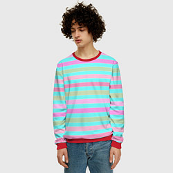 Свитшот мужской Pink turquoise stripes horizontal Полосатый узор, цвет: 3D-красный — фото 2