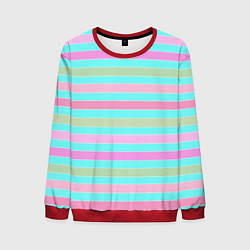 Свитшот мужской Pink turquoise stripes horizontal Полосатый узор, цвет: 3D-красный