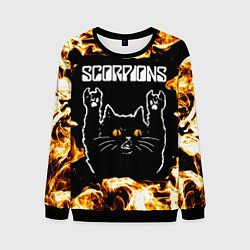 Свитшот мужской Scorpions рок кот и огонь, цвет: 3D-черный