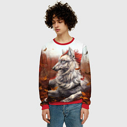 Свитшот мужской Арт - волк с рыжей гривой, цвет: 3D-красный — фото 2