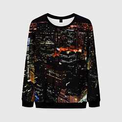 Свитшот мужской Ночной город - вид с высоты, цвет: 3D-черный