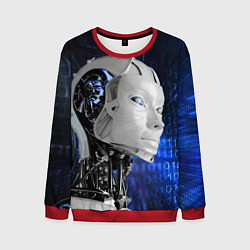 Свитшот мужской Голова робота - киберпанк, цвет: 3D-красный