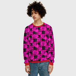 Свитшот мужской Black and pink hearts pattern on checkered, цвет: 3D-красный — фото 2