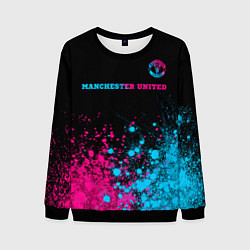 Свитшот мужской Manchester United - neon gradient: символ сверху, цвет: 3D-черный