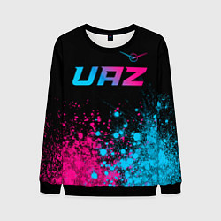 Свитшот мужской UAZ - neon gradient: символ сверху, цвет: 3D-черный