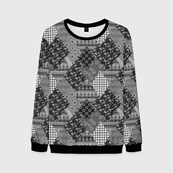 Свитшот мужской Black and White Ethnic Patchwork Pattern, цвет: 3D-черный