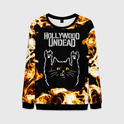 Свитшот мужской Hollywood Undead рок кот и огонь, цвет: 3D-черный