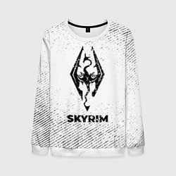Свитшот мужской Skyrim с потертостями на светлом фоне, цвет: 3D-белый