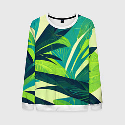 Свитшот мужской Яркие тропические листья пальмы, цвет: 3D-белый