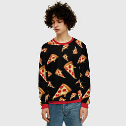 Свитшот мужской Куски пиццы на черном фоне, цвет: 3D-красный — фото 2