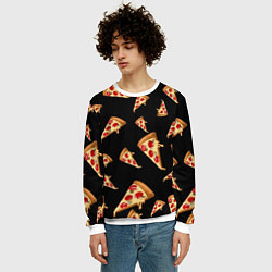 Свитшот мужской Куски пиццы на черном фоне, цвет: 3D-белый — фото 2