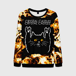 Свитшот мужской Crystal Castles рок кот и огонь, цвет: 3D-черный