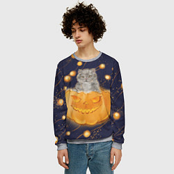Свитшот мужской Котик в тыкве, хеллоуин, цвет: 3D-меланж — фото 2