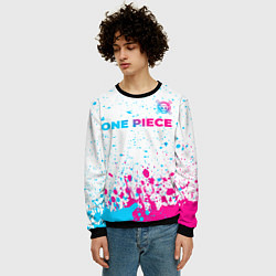 Свитшот мужской One Piece neon gradient style: символ сверху, цвет: 3D-черный — фото 2