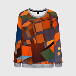 Свитшот мужской Множество оранжевых кубов и фигур, цвет: 3D-меланж