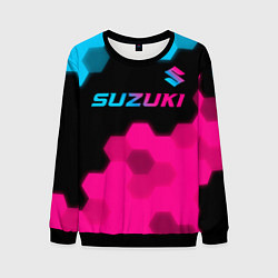 Свитшот мужской Suzuki - neon gradient: символ сверху, цвет: 3D-черный