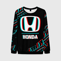 Свитшот мужской Значок Honda в стиле glitch на темном фоне, цвет: 3D-черный