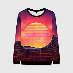 Свитшот мужской Абстрактные 3D неоновые горы на закате, цвет: 3D-черный