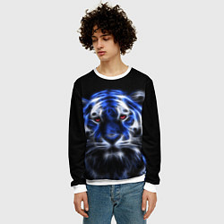 Свитшот мужской Синий неоновый тигр, цвет: 3D-белый — фото 2