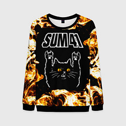 Свитшот мужской Sum41 рок кот и огонь, цвет: 3D-черный