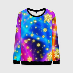 Свитшот мужской Снежинки и звезды - яркие цвета, цвет: 3D-черный