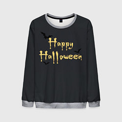 Мужской свитшот Happy Halloween надпись с летучими мышами